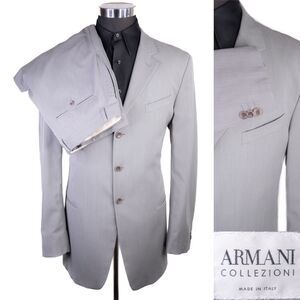 Armani Collezioni 2-Pcs Suit Solid 3-Button Jacket Blazer 42L Pants 34X31 Wool